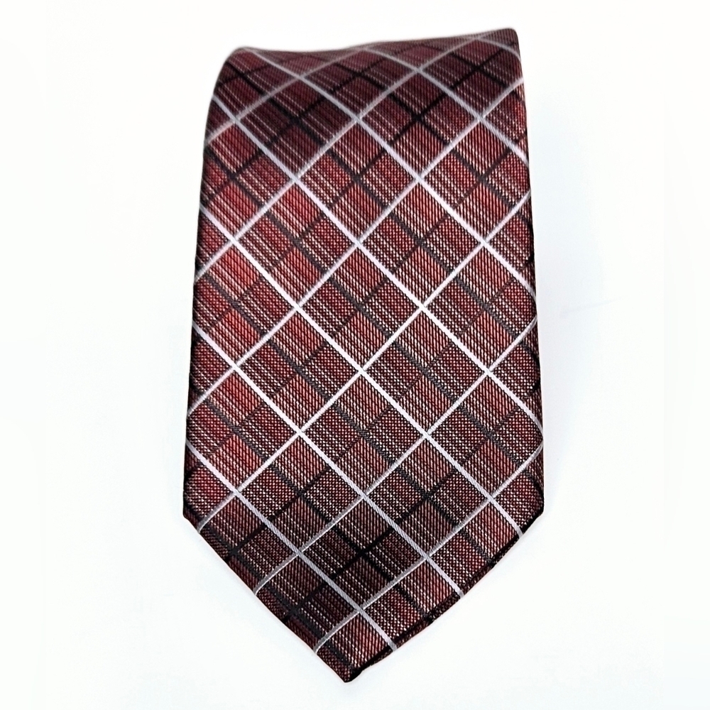 Van Heusen Copper Brown Plaid Necktie Classic Business Dress Tie